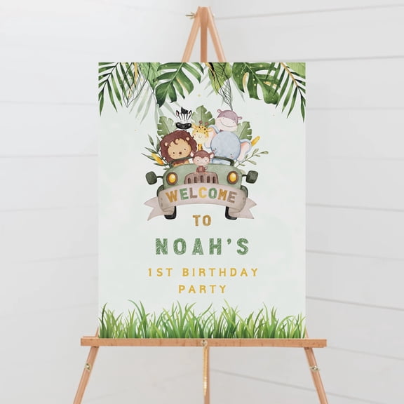 YaHaku Editable Safari Birthday Welcome Sign, Jungle Animals Birthday Poster, Wild One Party Decor, Wild Birthday Poster,
