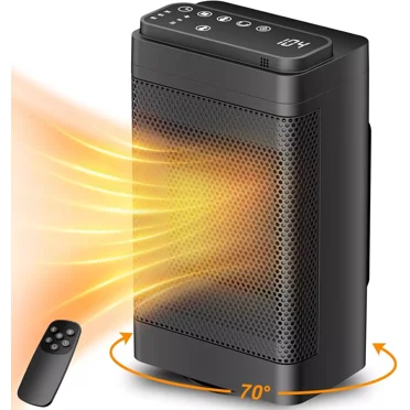 1500W PTC Fast Heating Ceramic Room Small Heater with 3 Modes, 12H Timer, Heaters for Indoor Use Office Bedroom Home-Black