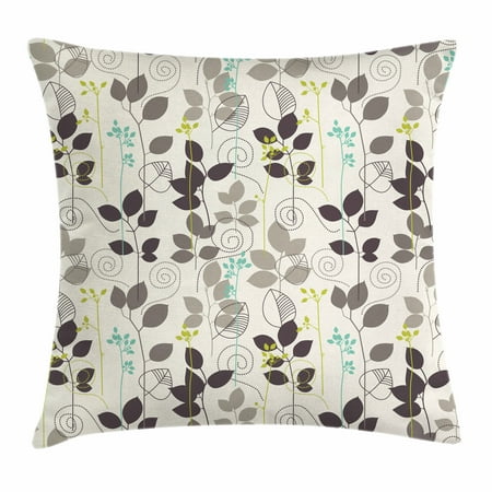- Floral Throw Pillow Cushion Cover, Doodle Leaves Earthen Toned Leaf Branches Autumn Beauty Season Theme, Decorative Square Accent Pillow Case, 16 X 16 Inches, Coconut Dark Taupe Seafoam, by Ambesonne