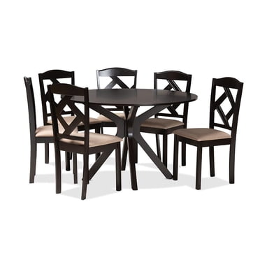 Baxton Studio Estelle Modern Beige Fabric and Dark Brown Finished Wood 5-Piece Dining Set
