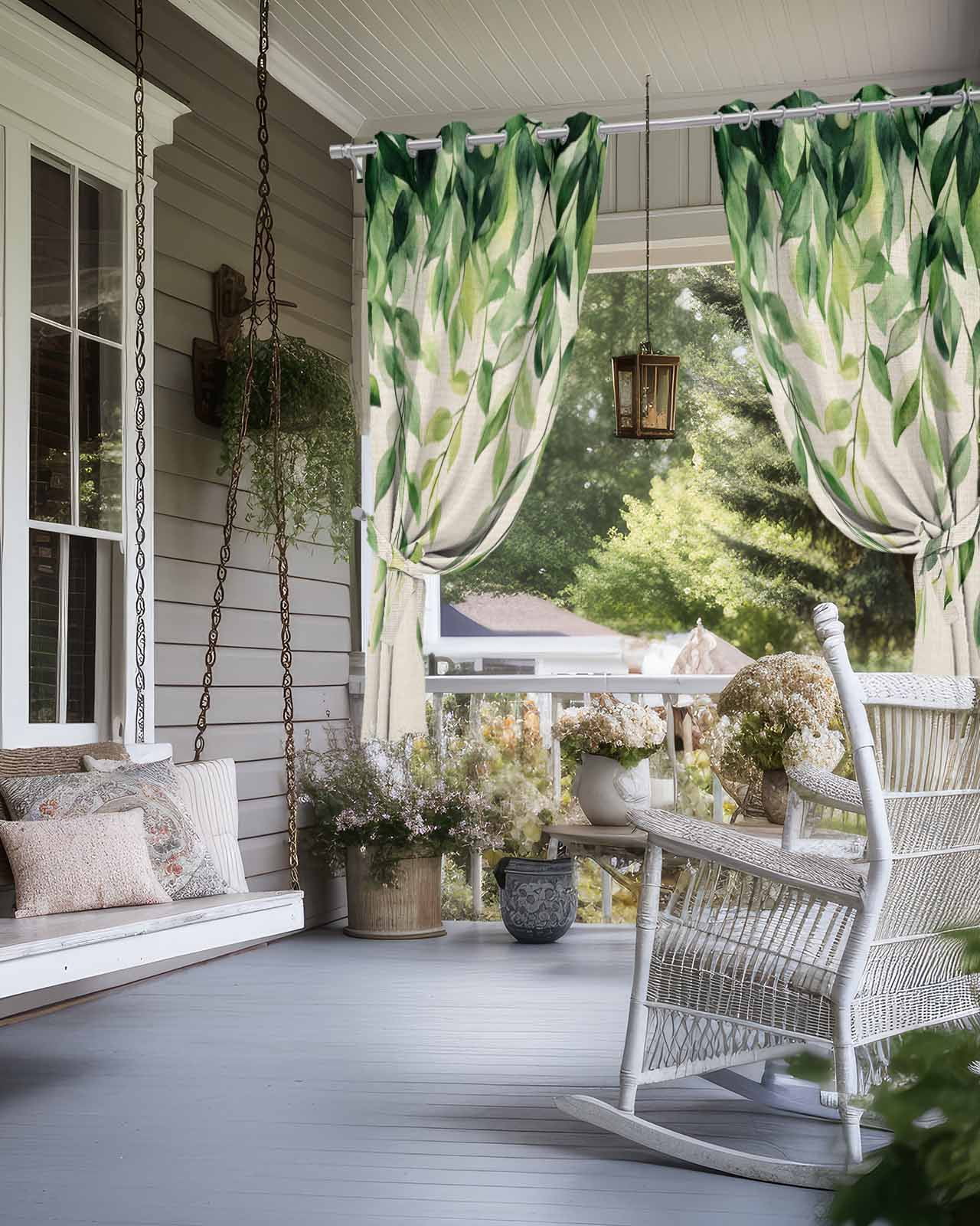 nqOlkjepod Outdoor Curtains for Patio Waterproof, Eucalyptus Leaves Outdoor Privacy Panels Grommet, Vintage Spring Leaves Aesthetic Blackout Outside Curtains for Porch/Cabana 54"x95", 1 Panel