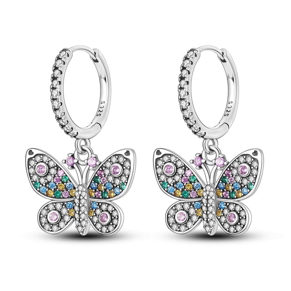 MULA Hoop Earring for Women S925 Sterling Silver 5A Cubic Zirconia Diamond Shinning Butterfly Earring Jewelry Gifts