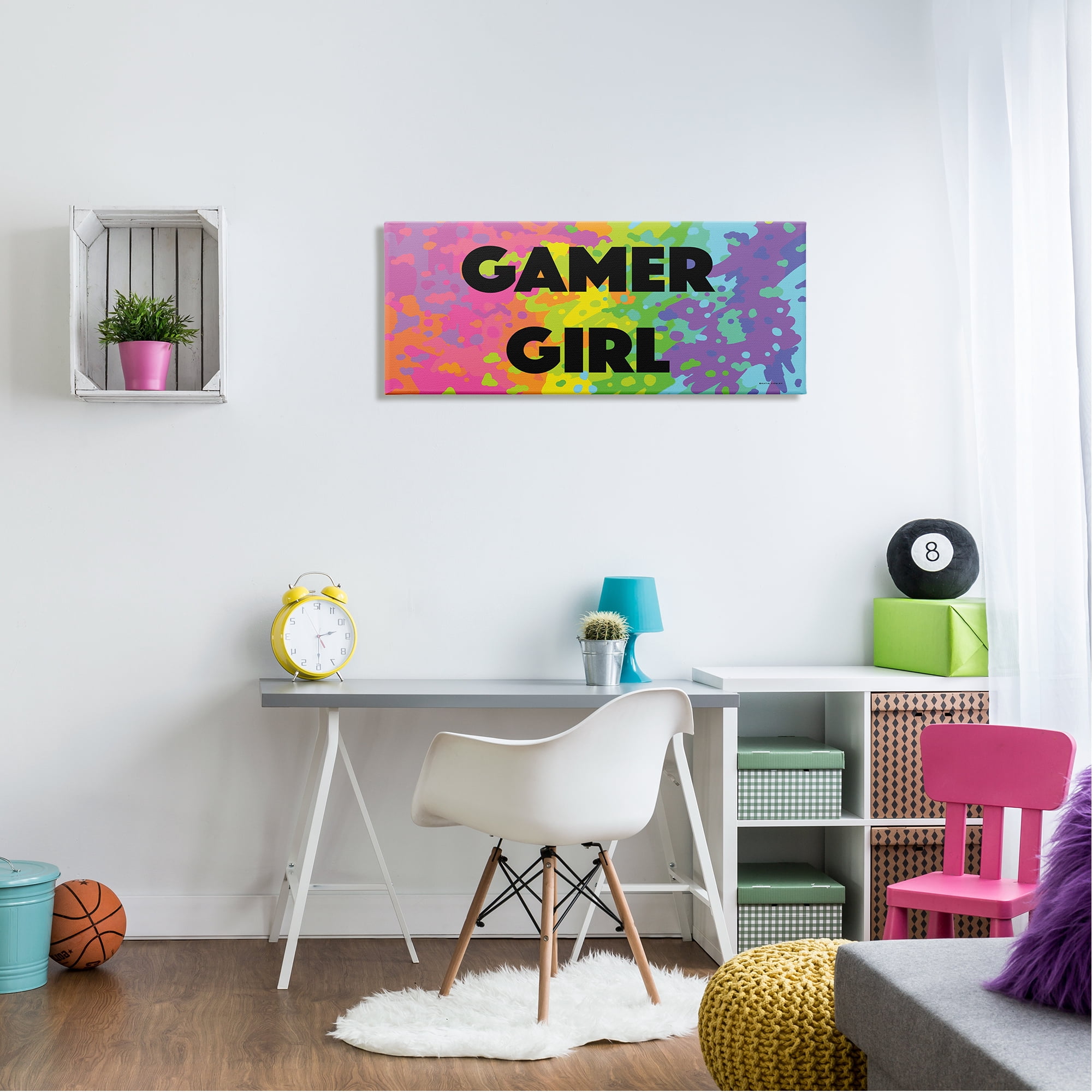 Stupell Industries Modern Gamer Girl Abstract Painting Gallery Wrapped Canvas Print Wall Art, 40 x 17