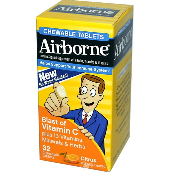 Airborne Original Immune Support Supplement Chewable Tablets, Citrus, 32 Ct