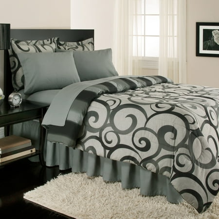 Belgian Linen Bedding Sets Sloane Street Alessandro Scroll, Reversible, Complete Set With Bonus Bed Skirt By Royale Linens ()