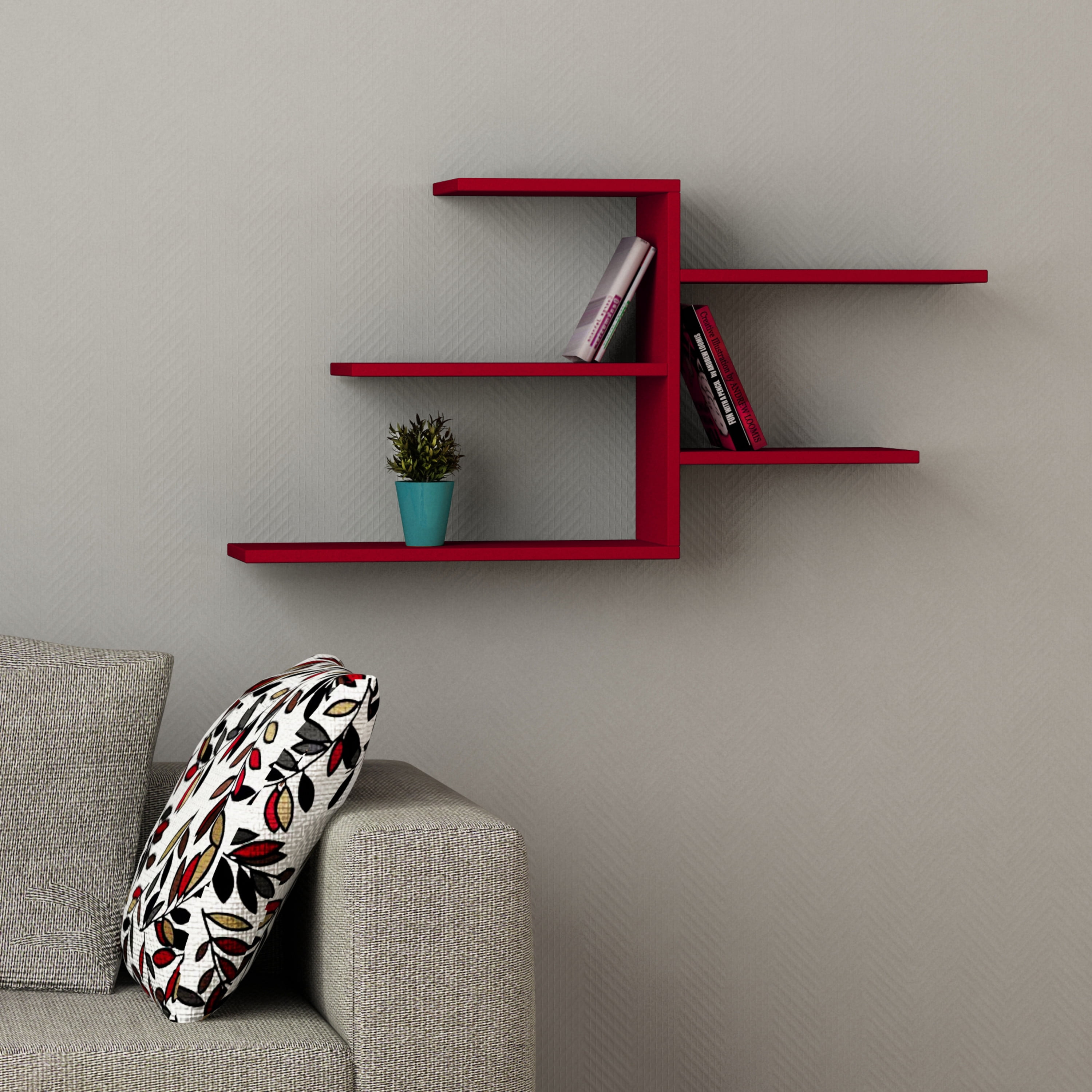 Ada Home Decor Furniture 42.13" 4 Tier Burgundy Woodard Modern Wall Shelf