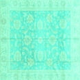 thumbnail image 1 of Ahgly Company Machine Washable Indoor Square Oriental Turquoise Blue Traditional Area Rugs, 5' Square, 1 of 4