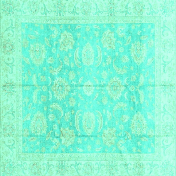 Ahgly Company Machine Washable Indoor Square Oriental Turquoise Blue Traditional Area Rugs, 5' Square