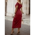 thumbnail image 5 of Dokotoo Women's Off Shoulder Bodycon Dress Short Sleeve High Slit Back Zipper Evening Party Cocktail Midi Dresses S-XL, 5 of 6