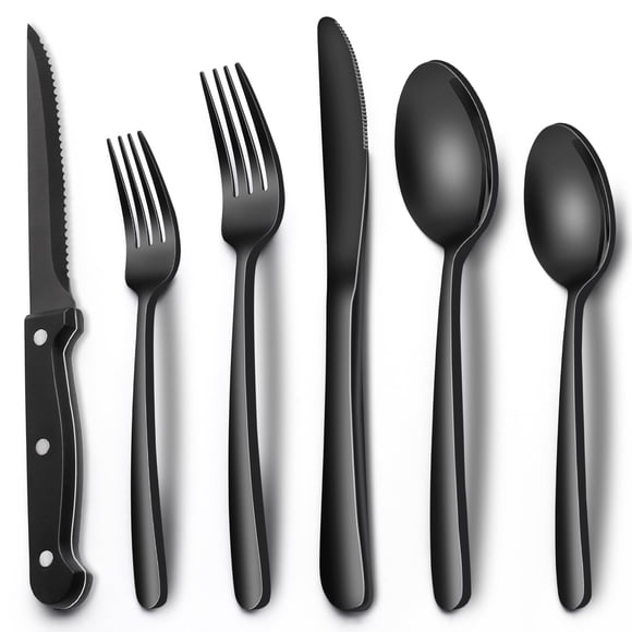 Juego de cubiertos EWFEN de acero inoxidable negro de 24 piezas para 4