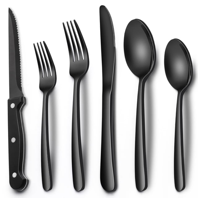Juego de cubiertos EWFEN de acero inoxidable negro de 24 piezas para 4