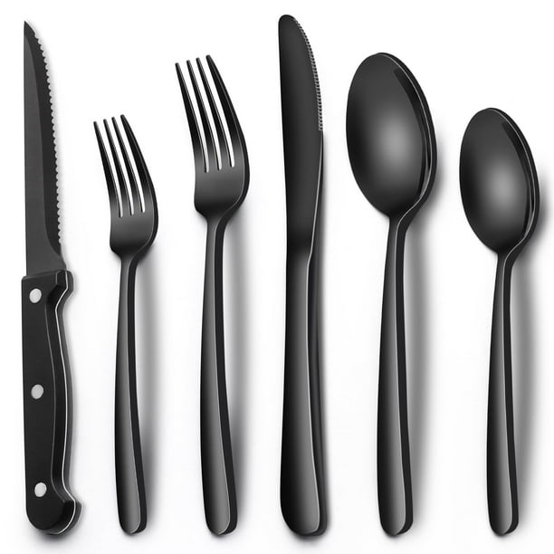 Juego de cubiertos EWFEN de acero inoxidable negro de 24 piezas para 4