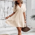 thumbnail image 6 of Efsteb A Line Dresses for Women Elegant Dress Fashion Short Sleeve Spring V-Neck Solid Color Loose Plus Size Ruched Beach Vacation Dress ,Size:S, 6 of 8