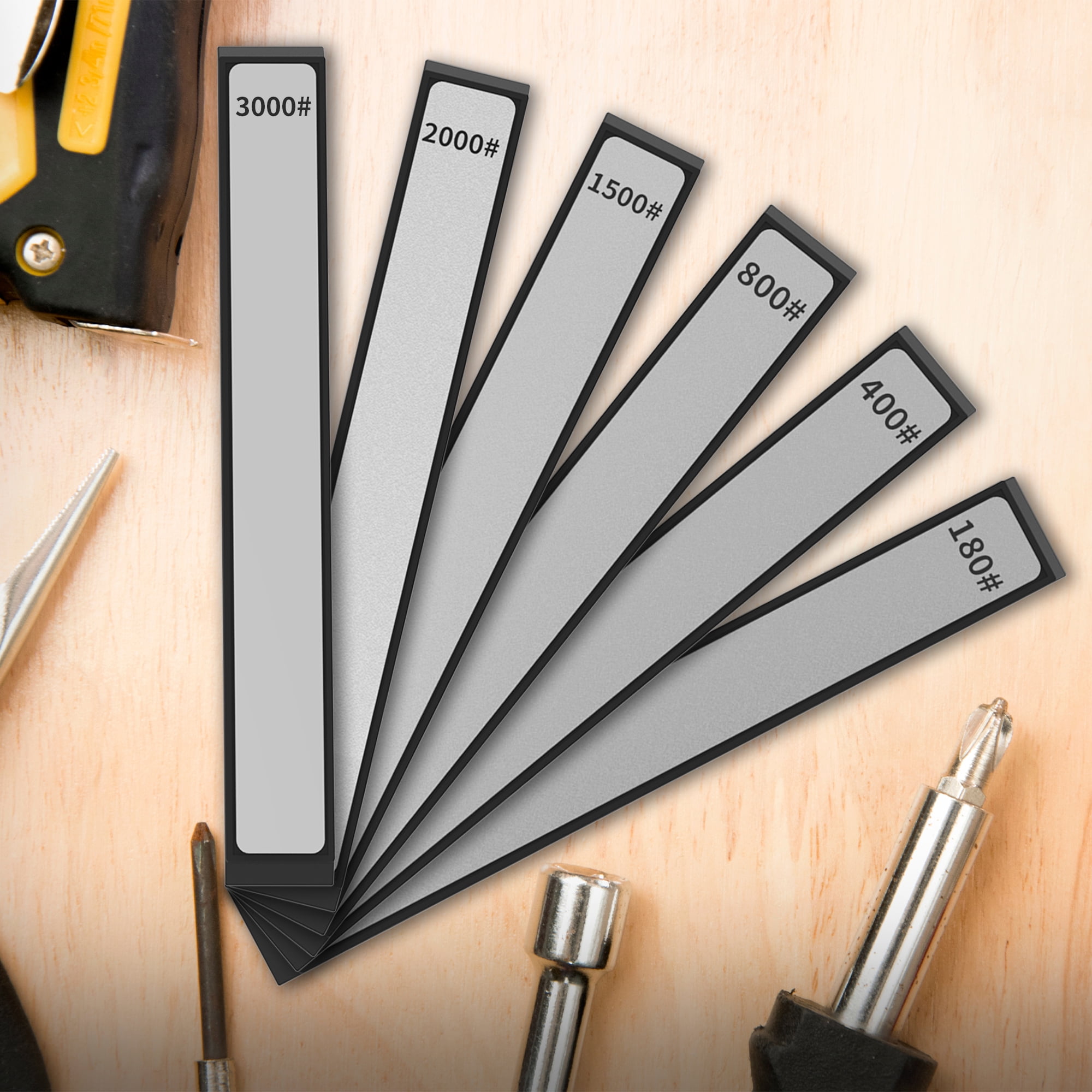 6 PCS Diamond Knife Sharpening Stones Set, Diamond Plates Kit for XARILK type Sharpeners System, 180# 400# 800# 1500# 2000# 3000# Grit