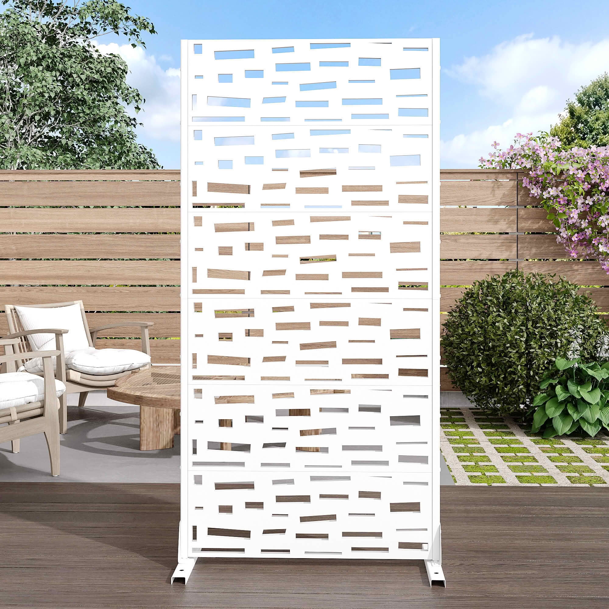 MAYEERTY 72x35x16 Inch White Rectangular Galvanized Steel Privacy Screen, 6 Piece Set for Outdoor Street