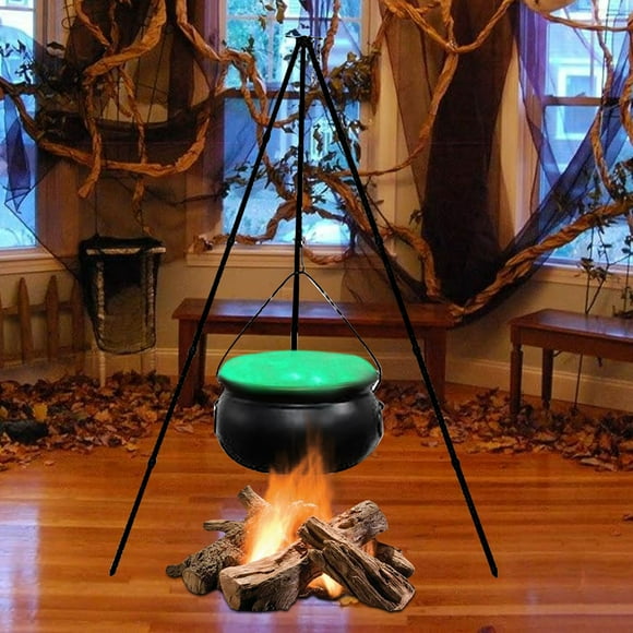TUITOONM Large Cauldron Halloween Decorations On Tripod With Timer Lights Witch For Yard Indoor Outdoor Family Party Luminous Props Includes Battery Packs String Lights Racks Canisters