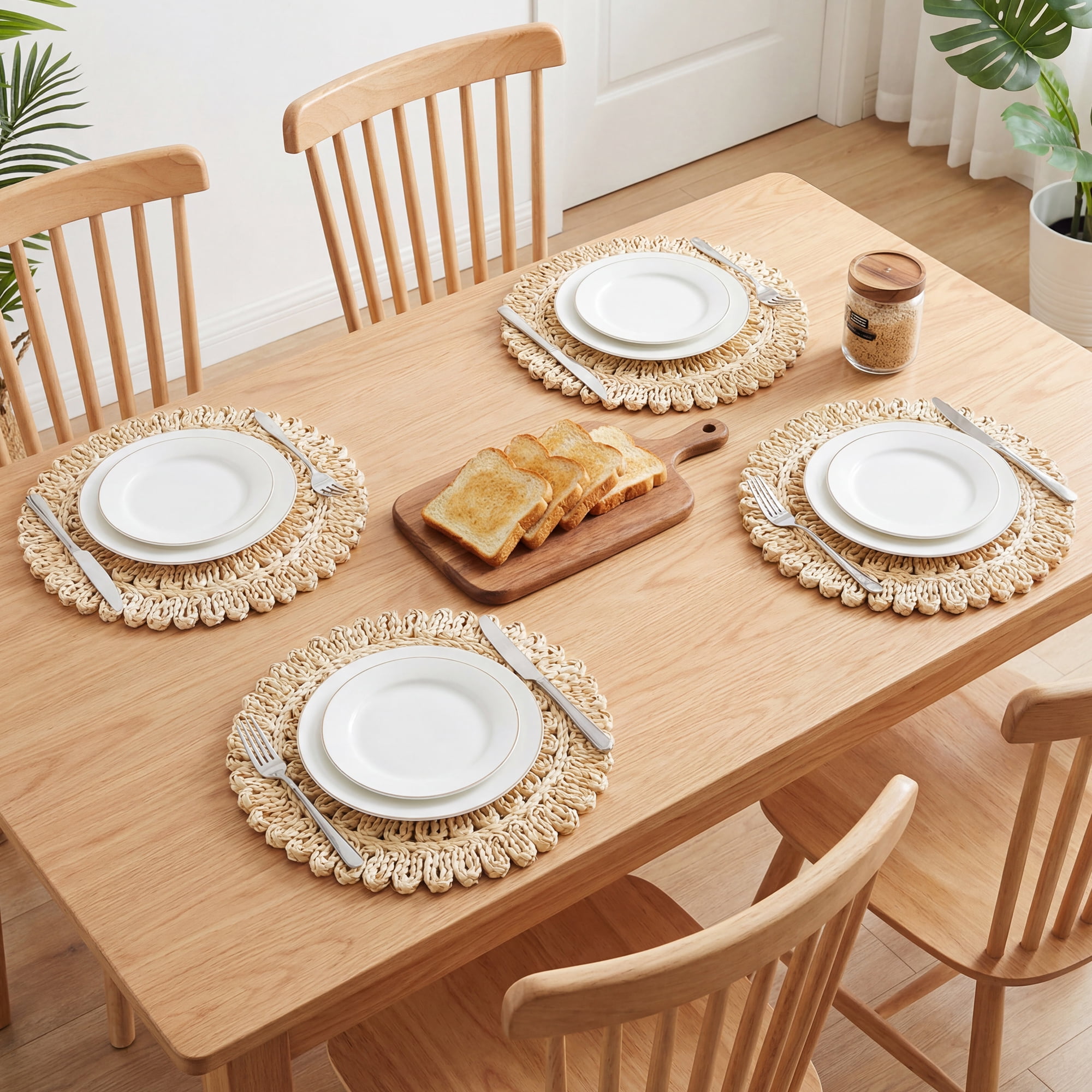 Unique Bargains 4pcs Round Placemats Brown 15"x15"