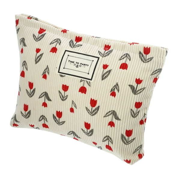 Floral Makeup Bag Large Capacity Makeup Pouch for Coin Purse Foundations Lipsticks Brushes Beige Red