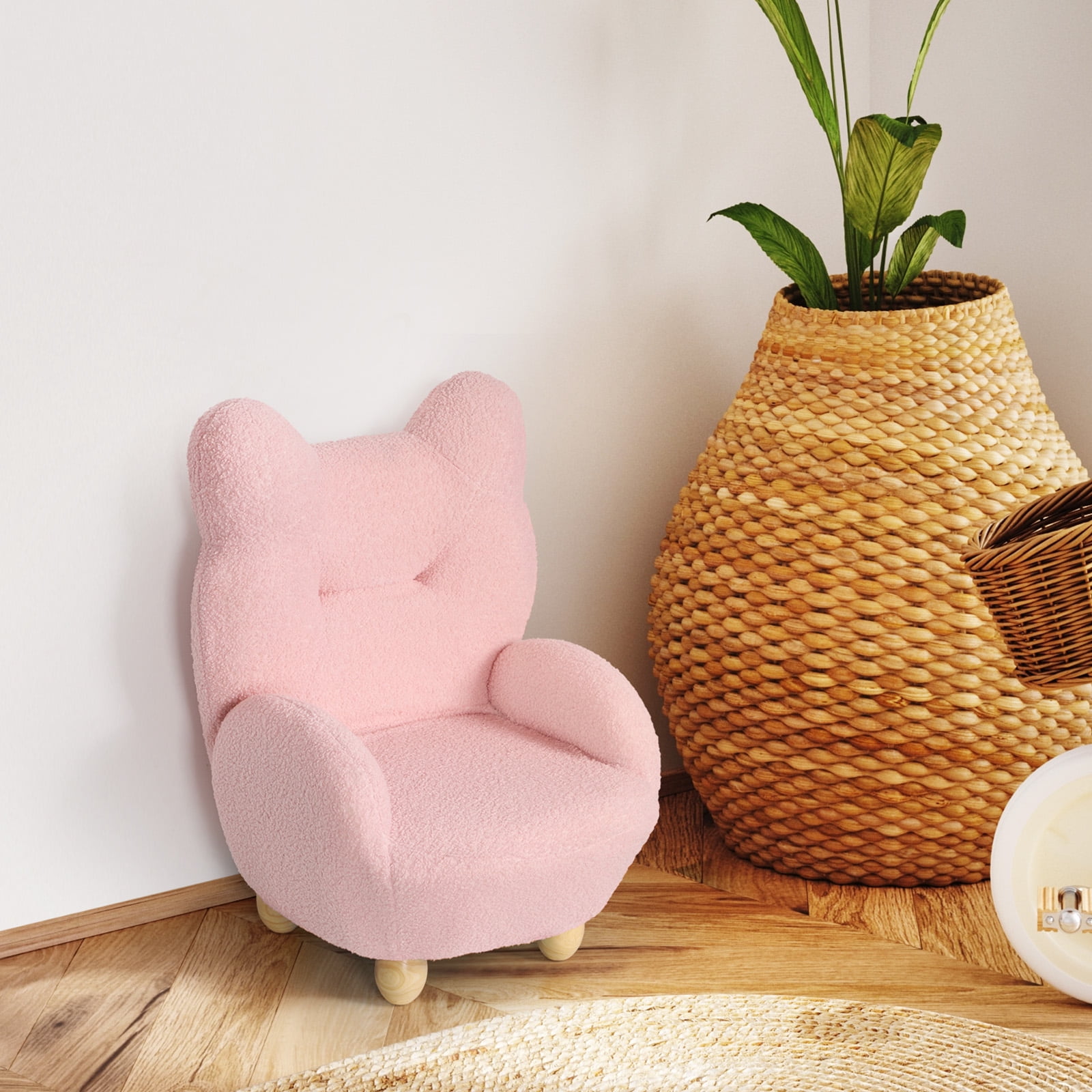 Oumilen Plush Bear Indoor Accent Chair for Kids, Light Pink