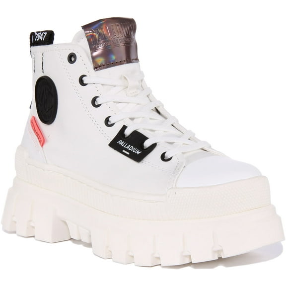 Palladium Revolt Boot Tx Women's Lace Up Canvas Vegan Ankle Boot In White Size 5.5