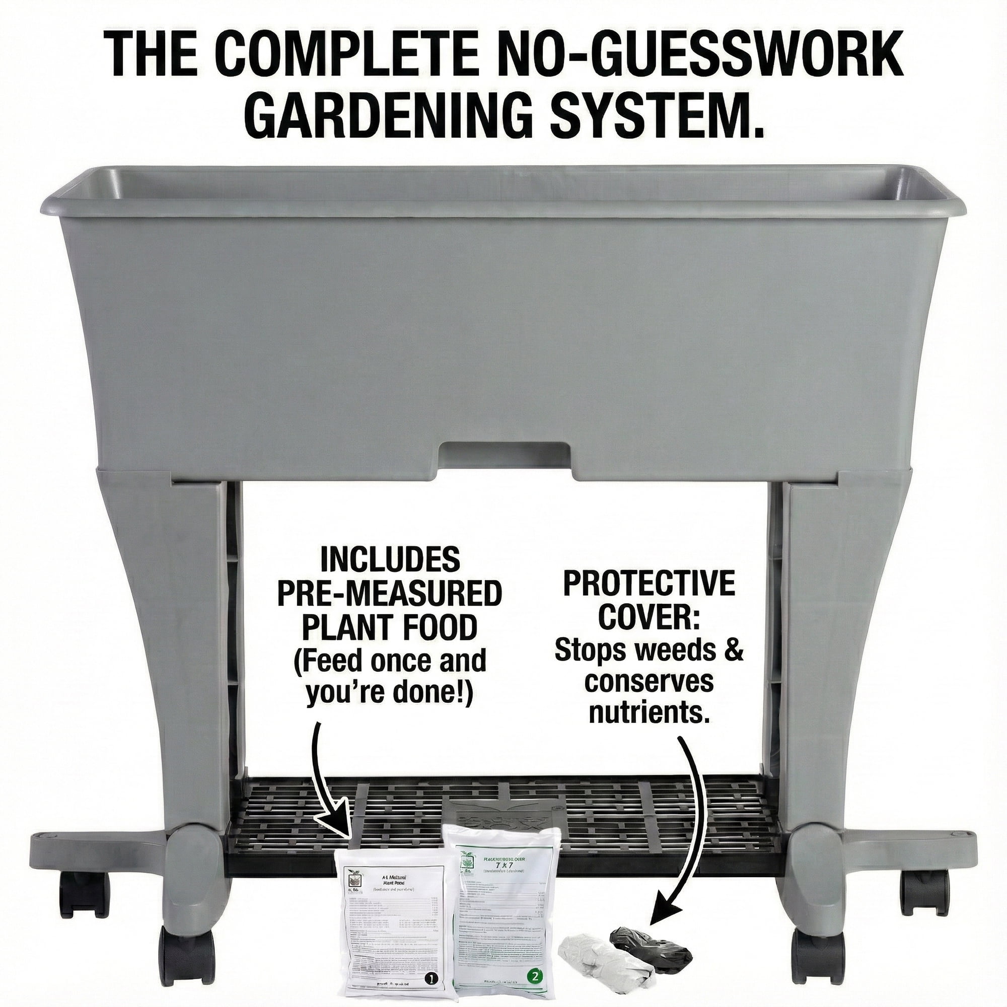 EarthBox Elevated Raised Garden Bed with Legs and Wheels, Self-Watering Planter Box with Premium Plant Food - Gray