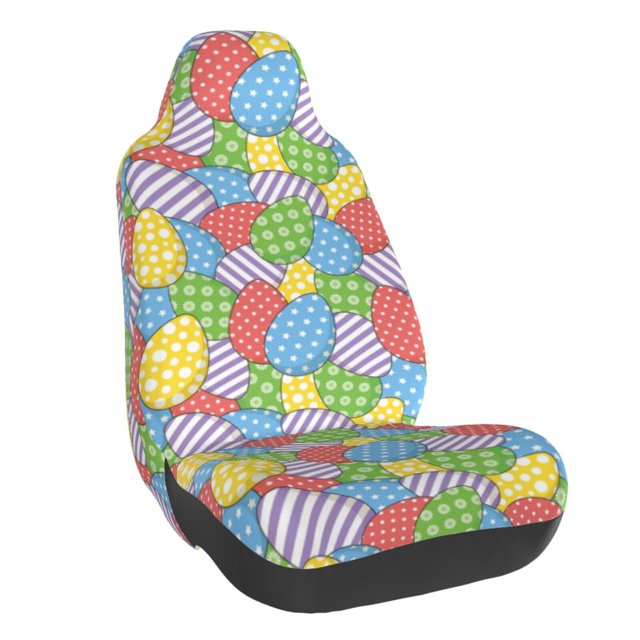 Wukai Colorful Easter eggs Full Set Car Seat Covers with Soft Padding Universal Auto Front Seats Protector and Cushion Mat