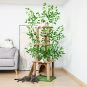 COZIWOW Cat Tree with Leaves 5-Tier Cat Tower and Cat Condo Scratchers Cat House Indoor Home Decor, Brown