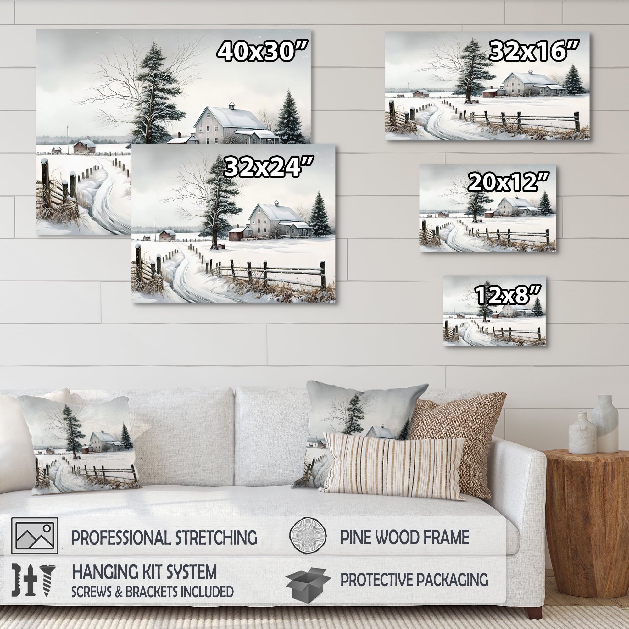Designart Nebraska Farm In Winter Canvas Wall Art