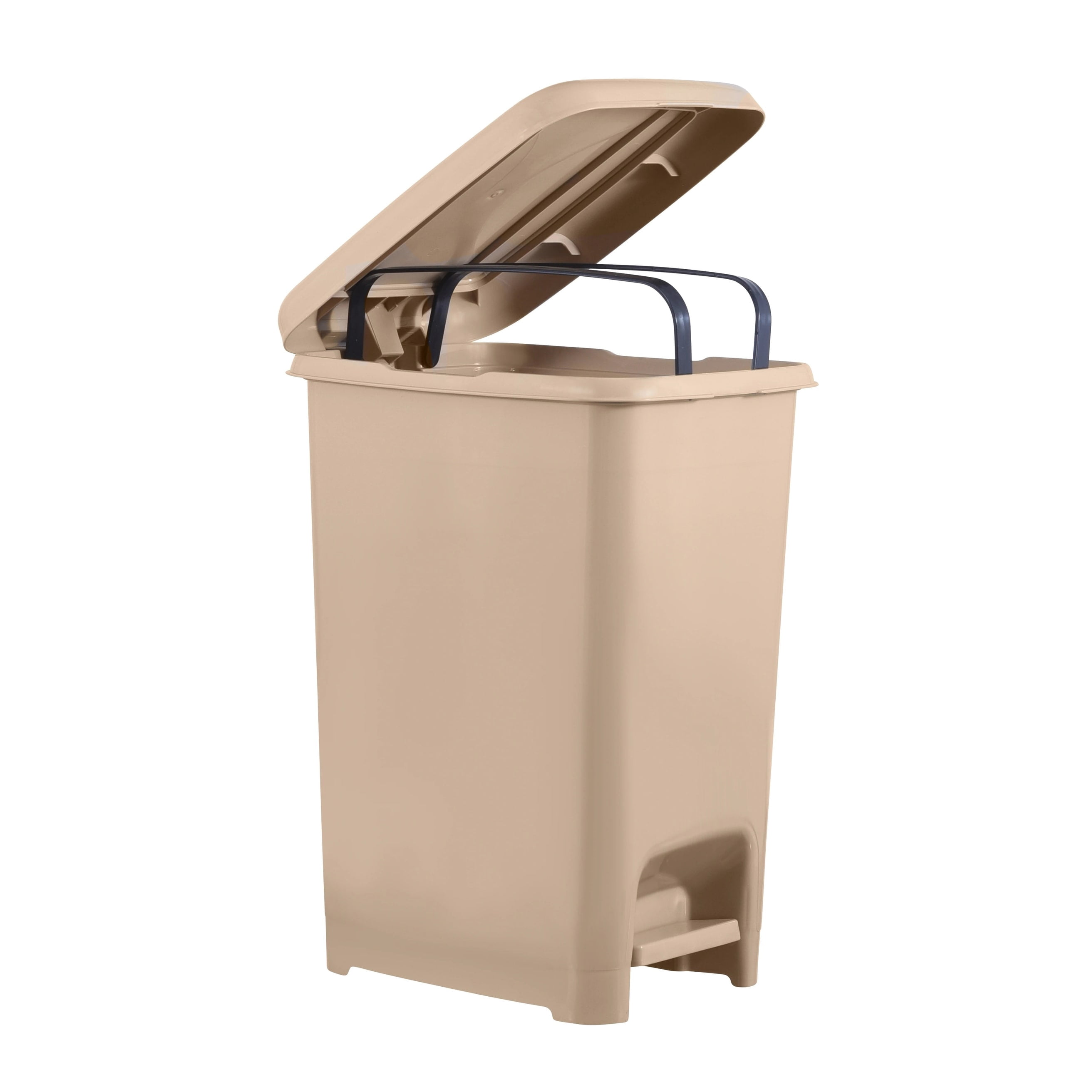 Slim 4-gallon Step on Trash Can with Lid. – Space Savor Trash Can, Good for Dorm Room, Kitchen, Bathroom, or Office, Keeps the Room Neat and Clean. Beige Color. By Superio.