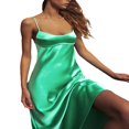 thumbnail image 3 of PENGXIANG Robe d'Été en Soie pour Femmes Col en V Satin Sans Manches Robe Longue Ajustée Bretelles Spaghetti Vêtements Rose G, 3 of 7