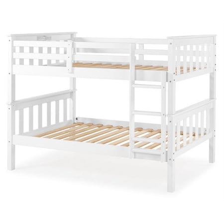 Solid Wood Sturdy Twin Over Twin Bunkbed with Ladder and Safety Rail White