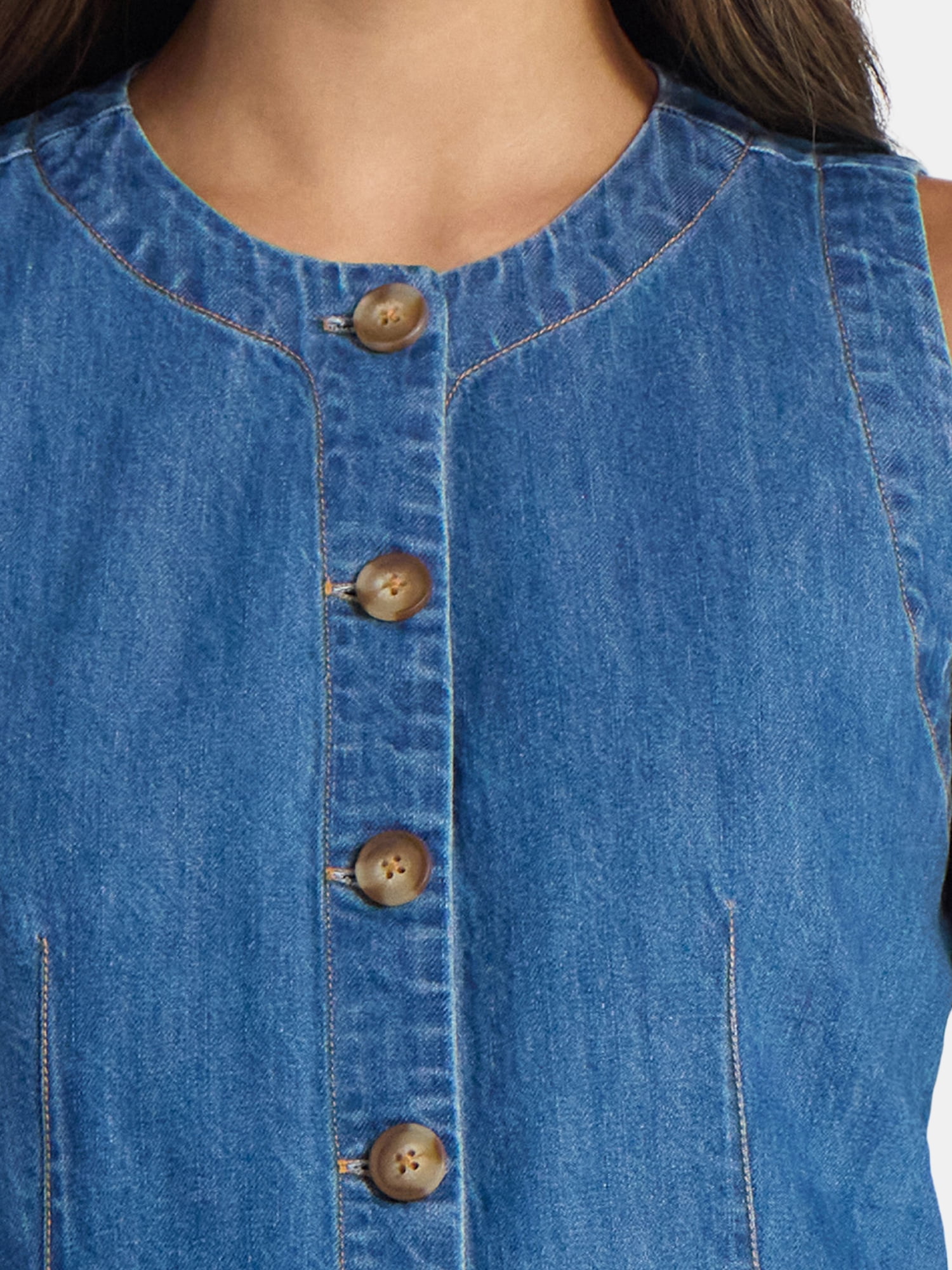 Time and Tru Button-up Denim Vest, Sizes XS-XXXL