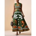 thumbnail image 3 of Green Tropical Botanical Print Sleeveless Maxi Dress For Summer Festival, Vacation, Beach, Street Style, 3 of 8