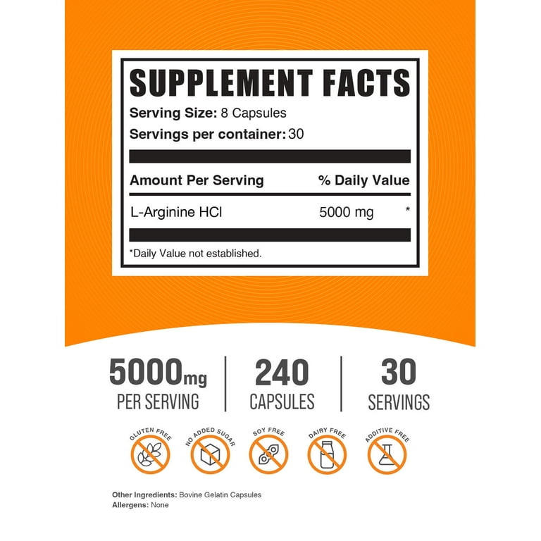 L-Arginin – 365 Vegane Kapseln – 4.500mg Veganes L-Arginin HCL Pro Tagesdosis (3.750mg Reines L