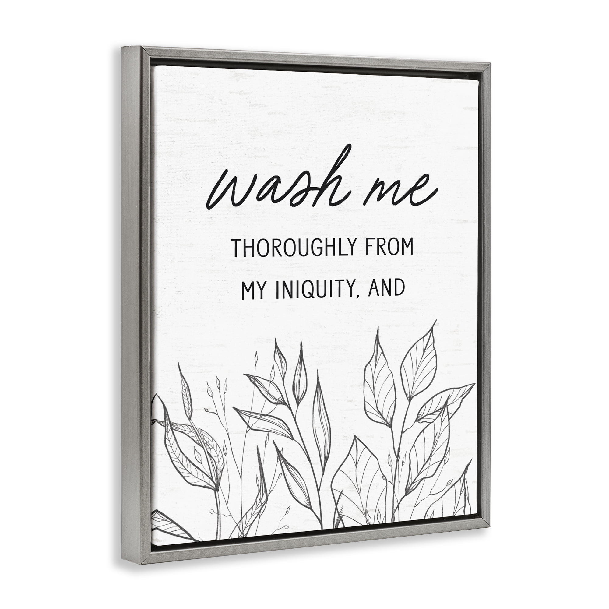Wash Me Thoroughly Scripture Gray Framed Floater Canvas Wall Art, design by Lettered and Lined
