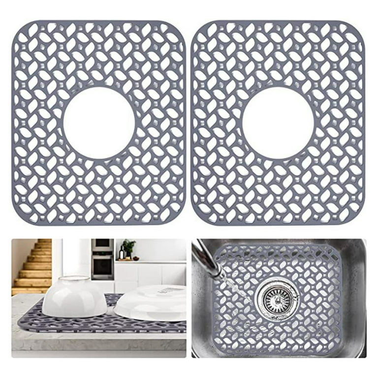 Silicone Sink Mat 24.8x 13 Kitchen Sink Protector Grid Accessory With  Center Drain Non-Slip Foldable Sink Mat for Bottom of Farmhouse Stainless  Steel or Porcelain Sink 