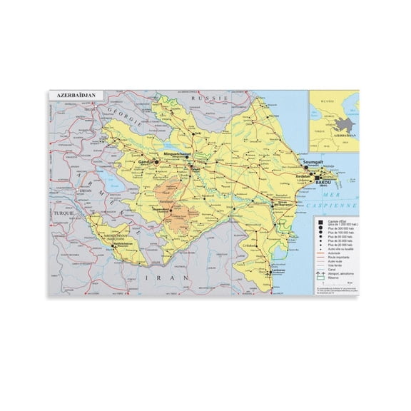 Azerbaijan Map Posters Print Photo Art Painting Canvas Poster Home Decorative Bedroom Modern Decor Posters Gifts 24x36inch(60x90cm)