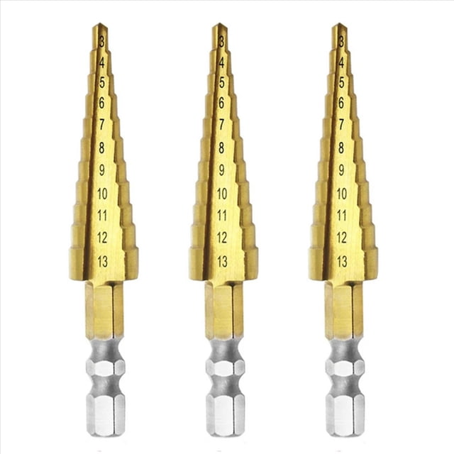3X Broca Escalonada de Ranura Recta HSS de 3-13 mm, Cortador de Agujeros para Metal y Madera, Broca de Núcleo, Broca Pagoda