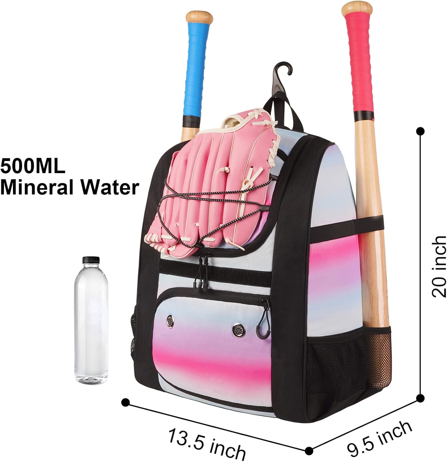 Matein Softball Bag, Lightweight Baseball Bat Backpack with Shoe Compartment and Fence Hook for Girls