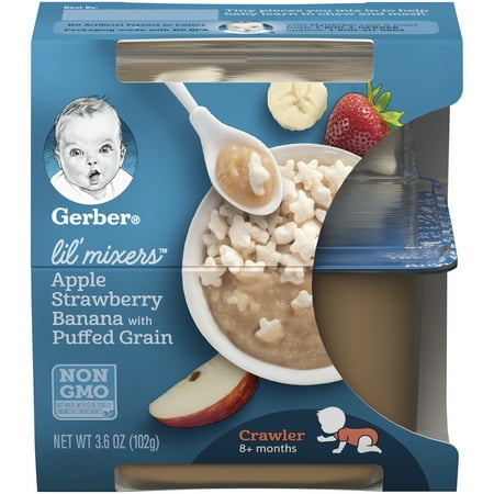 Gerber Lil' Mixers, Apple Strawberry Banana with Puffed Grain, 3.6 oz Container (Pack of (Best Finger Foods For 9 Month Old Baby)
