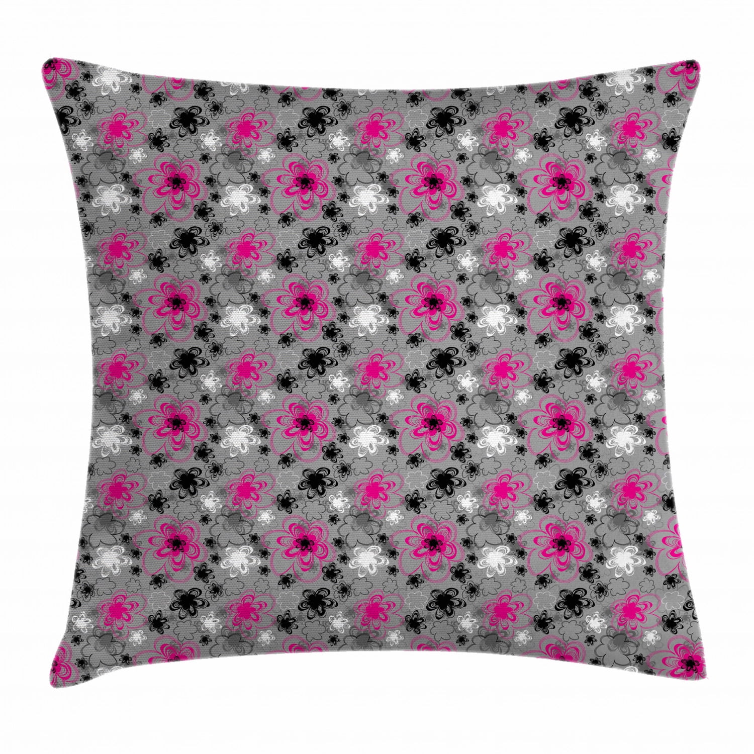 Vintage Floral Throw Pillow Cushion Cover, Vibrant Colored Free Hand Drawing Style Blossoms