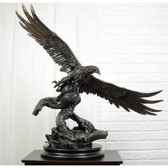 Ebros 25"H Majestic Bald Eagle Swooping Over Tree Electroplated Resin Statue