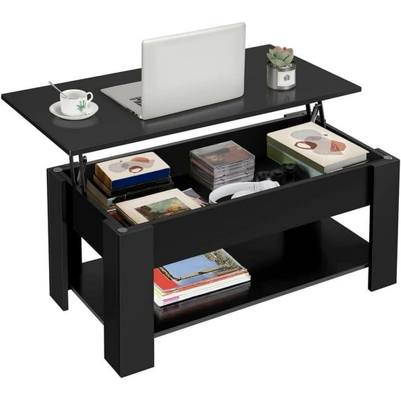 Table Basse Ascenseur 39.4" L avec Compartiment Caché et Étagère de Rangement, Table de Salle à Manger Montante pour Salon - SortWise