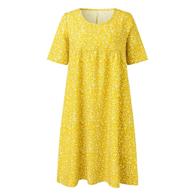 Ketyyh-chn99 Womens Dress Floral Flare Dress Rompers Sleeve Ruffle Shorts Mini Dress Yellow,S