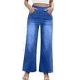 thumbnail image 2 of Tqyyweavej Womens Jeans Straight Leg Solid Color Lounge Trousers Wide Leg Baggy Stretch Jeans Pants with Pockets Size XS to XL, 2 of 10
