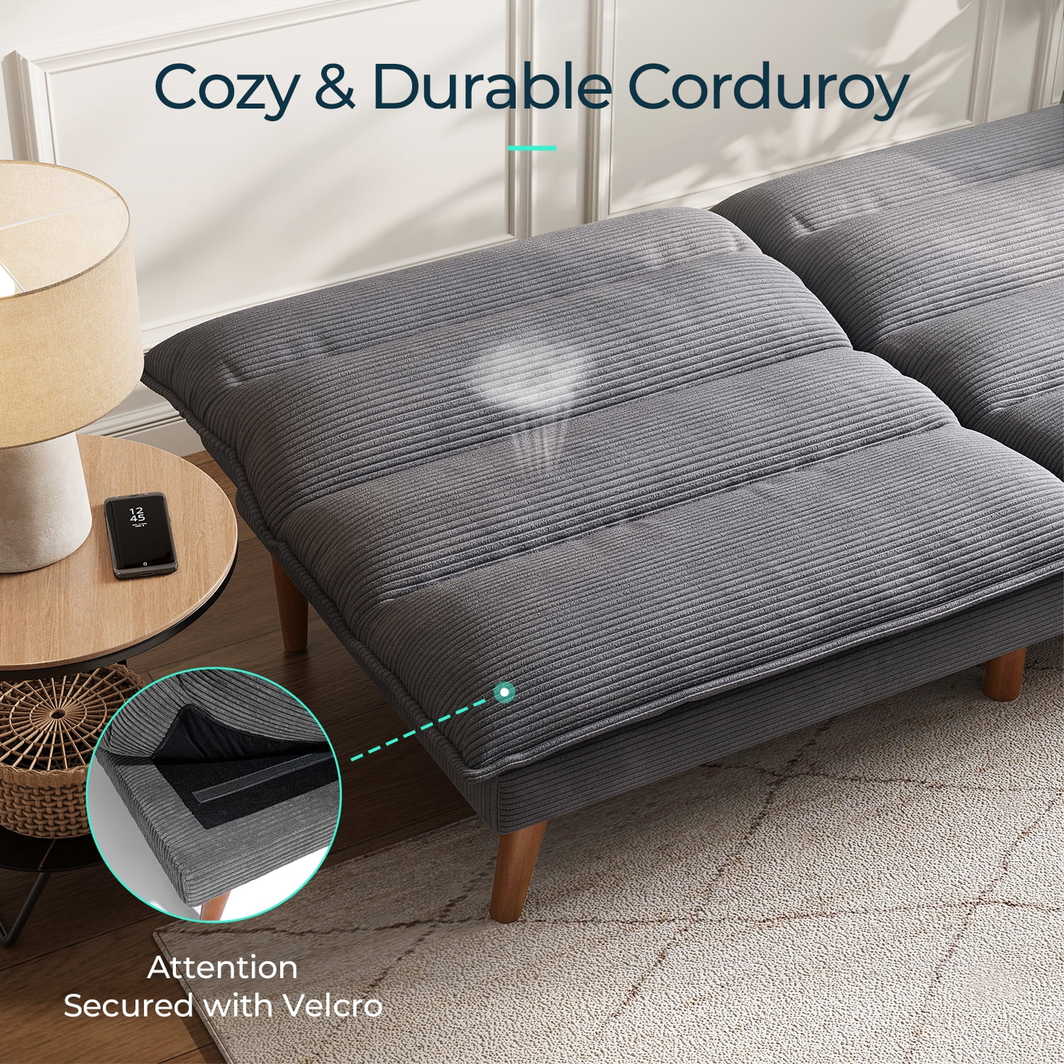 LINSY HOME Futon Sofa, Convertible Futon Sofa Bed for Living Room, Dark Gray