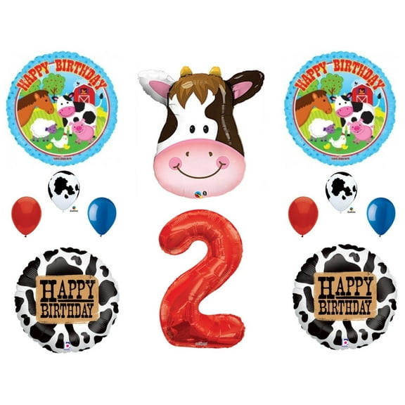 Farm Cow Horse 2nd Birthday Party Balloons Decoration Supplies Second