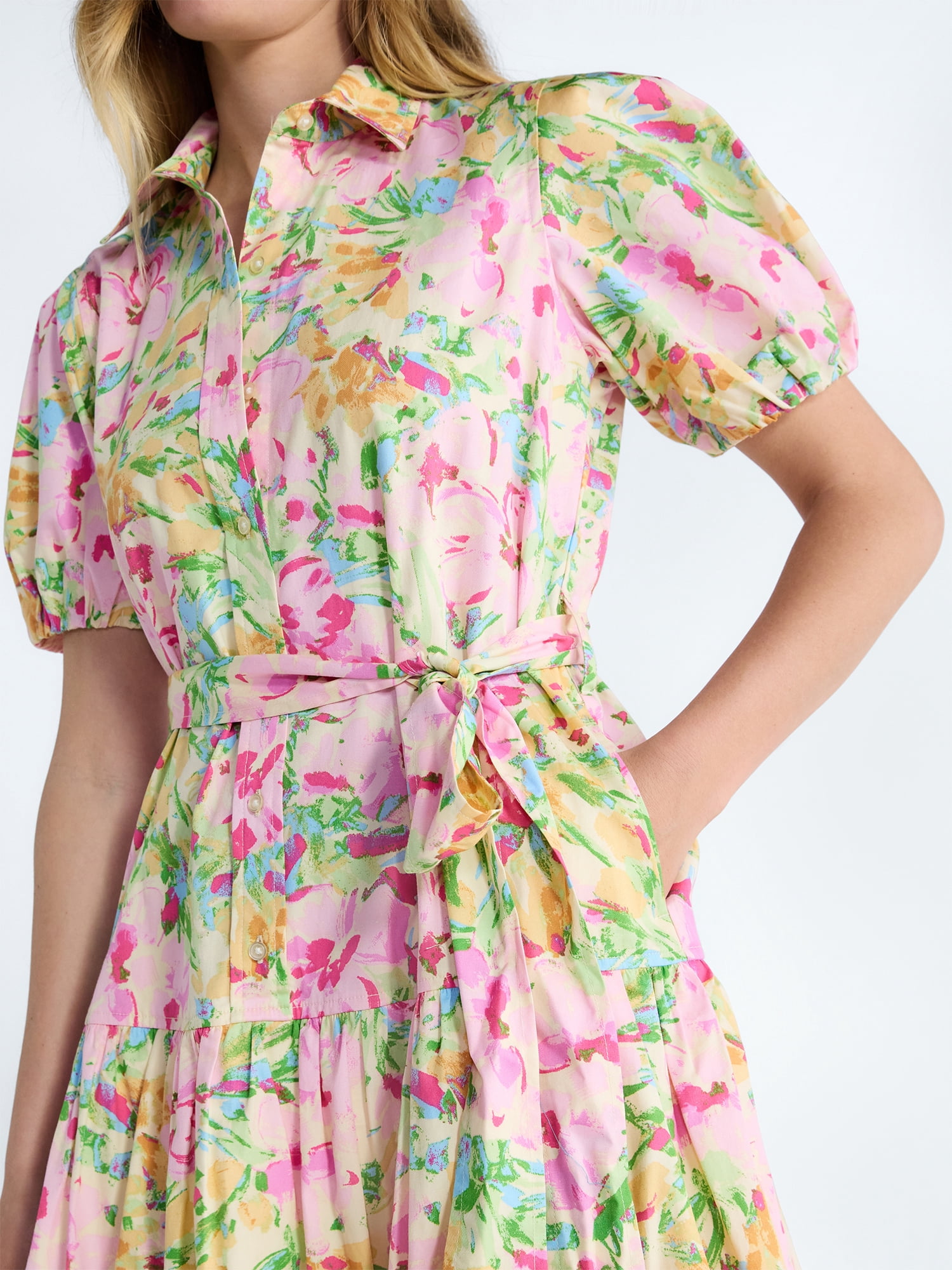 Free Assembly Women's and Women's Plus Cotton Mini Dress with Puff Sleeves, Sizes XS-4X