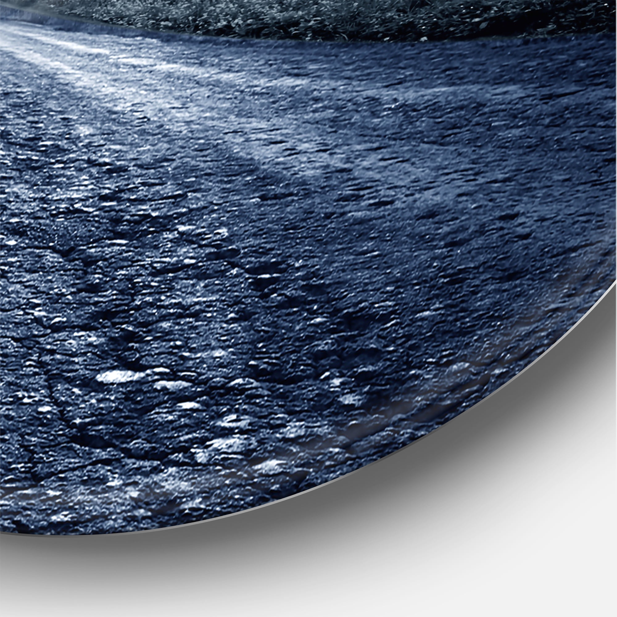 Designart 'Cloudy Full Moon Over Asphalt Road II' Nautical & Coastal Circle Metal Wall Art 29x29 - Disc of 29