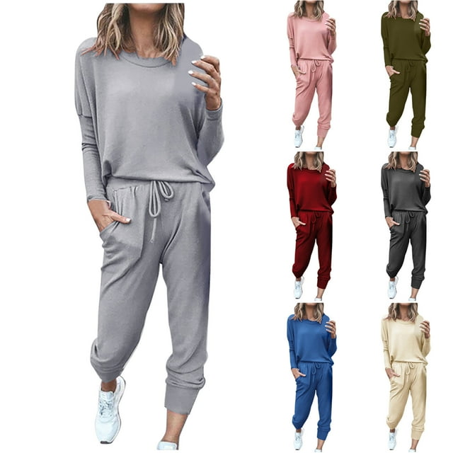 Fartey Sweatsuits for Women Clearance 2 Piece Pant Sets Plus Size Long Sleeve Sweatshirts Fashion Simple Solid Color Sweatpants with Pockets Casual Track Suit,3XL